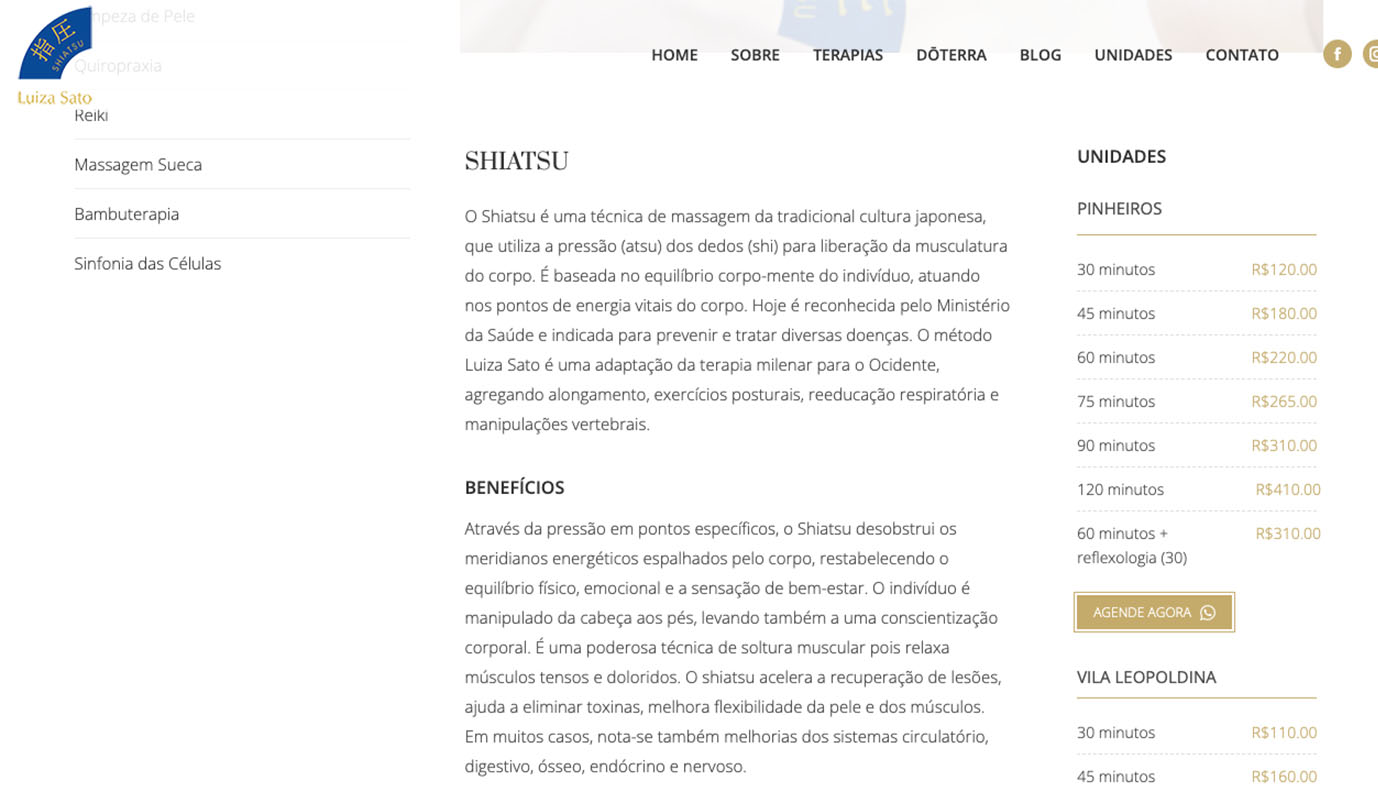 Website WordPress Shiatsu Luiza Sato - Agência Jhma